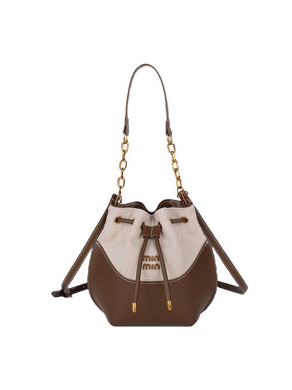 Bolsa de cubo de mano de cadena de alta calidad de mujer nueva moda transfronteriza lienzo de moda empalmado mochila de hombro
