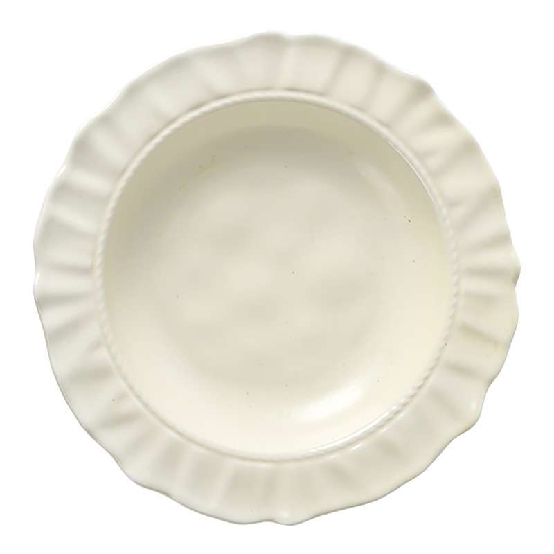 Plato de sombrero de paja de cerámica de viento de crema cubiertos dulces domésticos de alto valor de cara platos de encaje platos de frutas