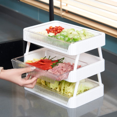 Layered Vegetable Storage Rack for Side Dish Plate, Folding Hot Pot Prep Tray, Multi-functional Kitchen Drain Dish Drying Stand