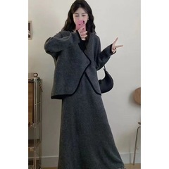 大码女装秋季穿搭高级感套装不规则针织上衣胖MM显瘦半身裙两件套
