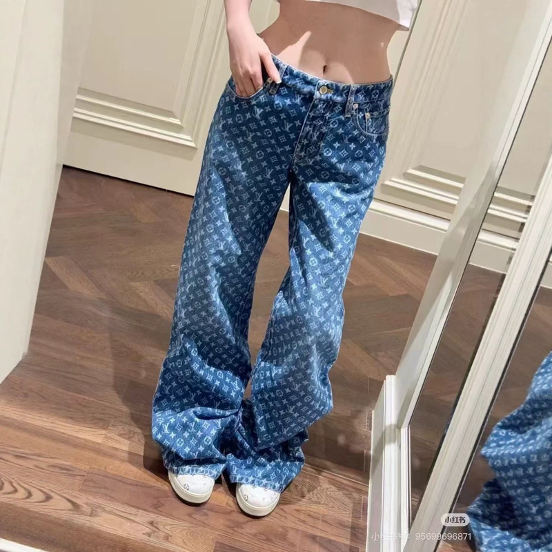 26SS Shenzhen Nanyou high-end version L-brand ultra-heavy-duty versatile washed blue all-over printed cotton vintage pattern jeans 26SS Shenzhen Nanyou high-end version L-brand ultra-heavy-duty versatile washed blue all-over printed cotton vintage pattern jeans