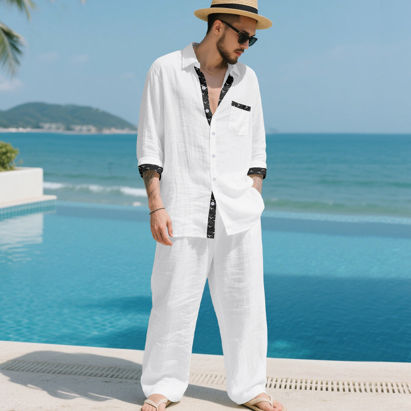 Completo in lino da uomo, set due pezzi stile old money_voghion.com