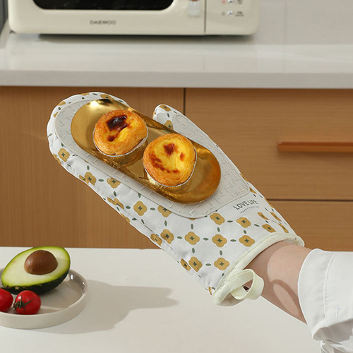 Kitchen anti-scalding gloves wholesale thickened microwave oven silicone non-slip high temperature resistant baking baking insulation gloves
