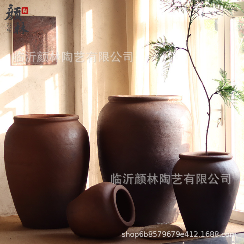 1.2m Extra Large Floor-to-ceiling Tank Retro Wabi-sabi Coarse Pottery Large Pottery Pot B&b Decorative Pottery Hotel Lobby Ornaments