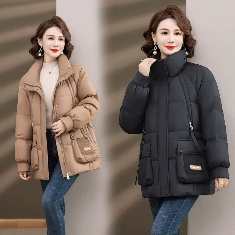 Пуховик для матери, Женская осенне-зимняя куртка средней длины, 2023, новая зимняя одежда для женщин среднего и пожилого возраста, куртка на утином пуху, пальто с хлопковой подкладкой