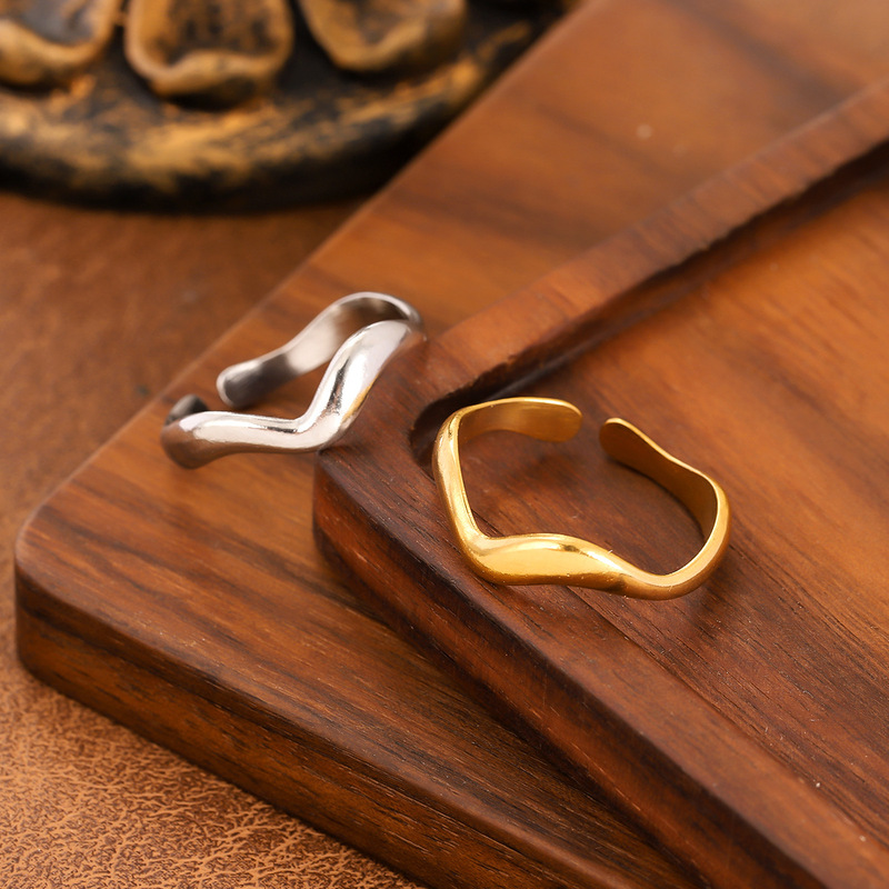 Cross-Border Irregular Curved Wave Ring Opening Stainless Steel Adjustable Simple Fashion Ring Jewelry for Men and Women Cross-Border Irregular Curved Wave Ring Opening Stainless Steel Adjustable Simple Fashion Ring Jewelry for Men and Women