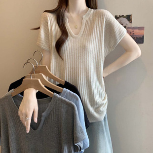 2025 New Summer Style Simple Cool Breathable Ice Silk Knitwear Women's Large Size Loose Versatile Casual Top