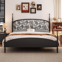 法式复古中古风实木床1.8米软靠双人床1.5米新款绒布高端印花大床