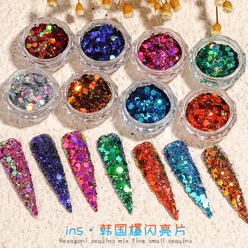 2022 lentejuelas de uñas populares transfronterizas camaleón joyería Rosa gradiente colorido lentejuelas grandes traje DIY pegatinas de uñas