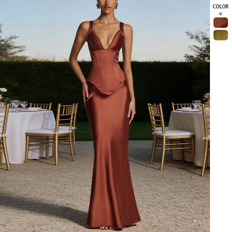 European and American 2026 Cross-Border Hot-Selling New Long Dress, Fashionable, Sexy, Versatile, Hip-Hugging Long Satin Skirt Set