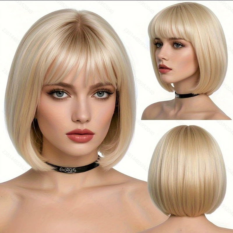 2025 Foreign Trade Temu New Wig European and American Women's Bangs Bob Air Bangs Short Straight Hair Wig