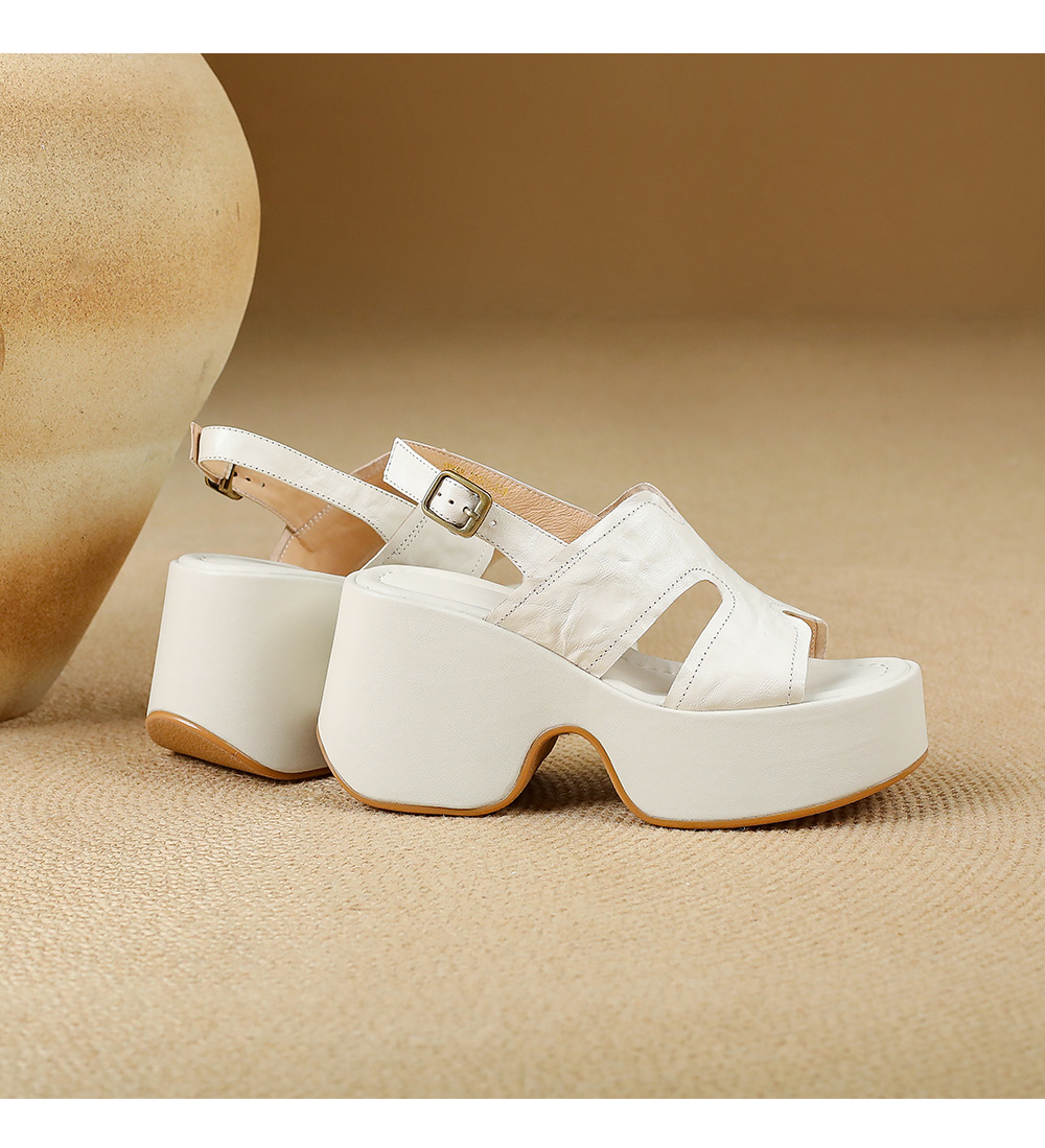 Sandal nữ da cừu mềm đế xuồng cao gót quai chéo hở mũi — màu đen, màu trắng ngà chi tiết 13