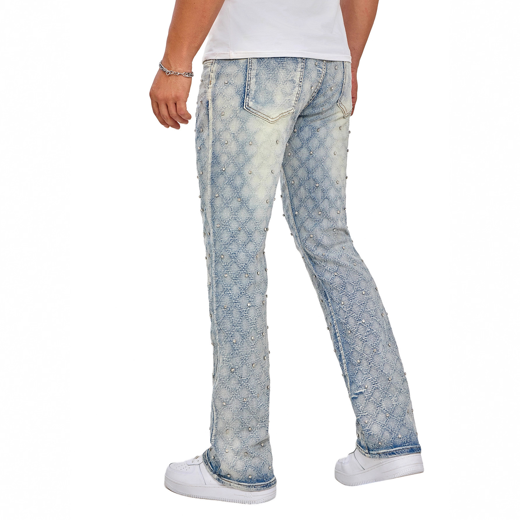 Jeans Rectos para Hombre de Mezclilla de Algodón Elásticos con Cuentas para Uso Diario