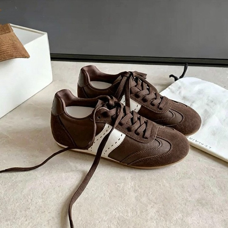 Retro color-blocked thin-soled lace-up German training and Cortez sneakers for women, 2026 autumn new model, flat-soled, height-increasing casual sports shoes Retro color-blocked thin-soled lace-up German training and Cortez sneakers for women, 2026 autumn new model, flat-soled, height-increasing casual sports shoes