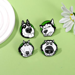 漫画動物金属バッジかわいい犬ペットハスキー奇妙な表情服装リュックサックアクセサリーブローチ