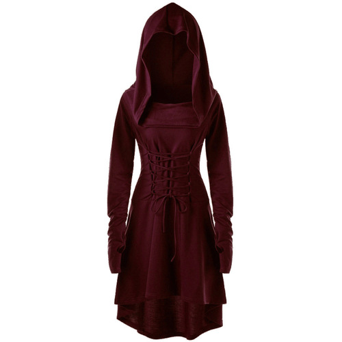 Ebay Western and Foreign Women's Solid Color Festival Performance Dress Long Sleeve Hooded Belted Dress