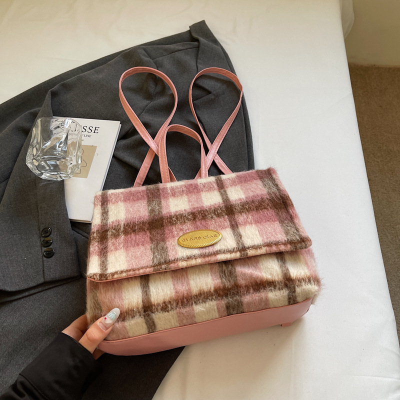 2024 nueva mochila de lana para estudiantes de clase, mochila de gran capacidad, bolsas de estilo de moda de la universidad para mujeres