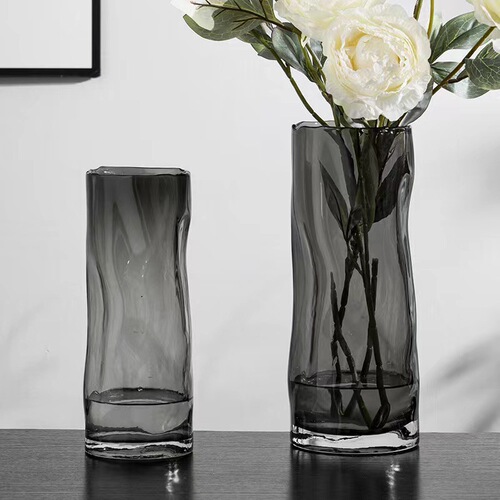 Light luxury Nordic creative living room decorations pleated vase straight glass vase flower arrangement water rose rose lily home use