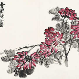 《红菊》 吴昌硕  国画 名人字画  44*30cm  包邮