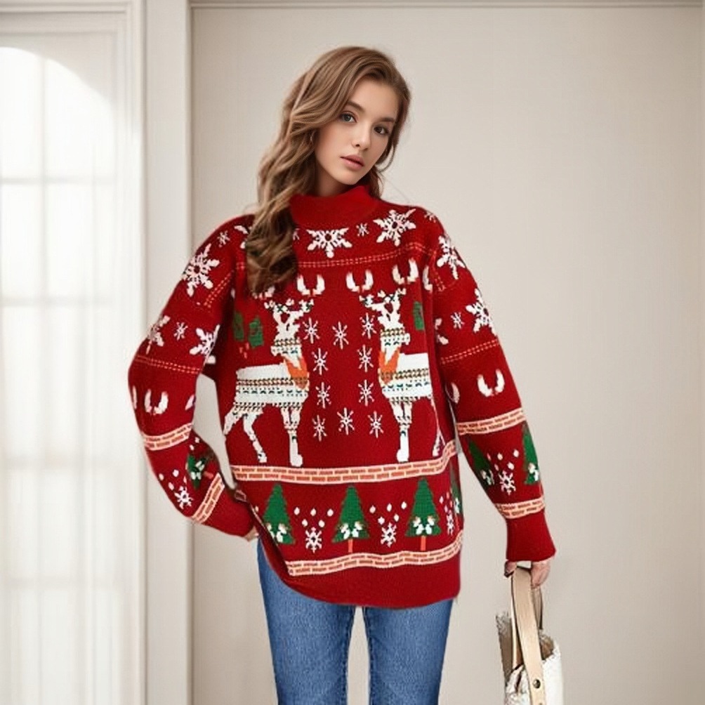 Women's Clothing new autumn and winter double elk Christmas sweater_voghion.com