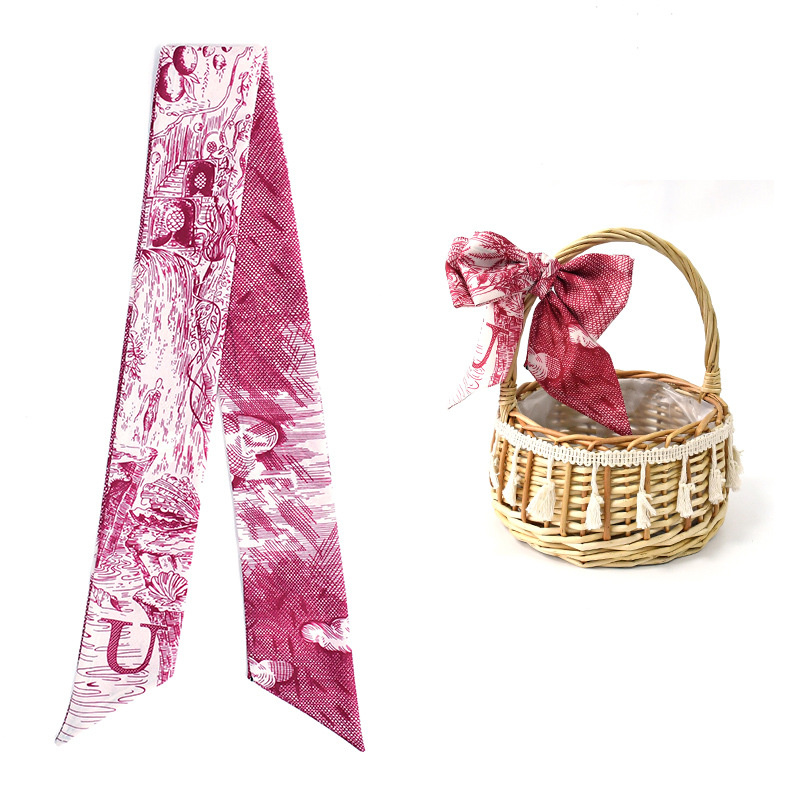 Primavera y verano de moda casual bolsa de decoración bufandas flores de seda de alta calidad 24 letras largas tiras multipropósito