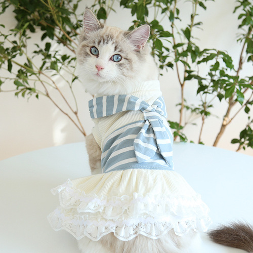 Petstyle Spring and Summer New Style Scarf Striped Couple Clothes Cat Dress Dog Pet Clothes