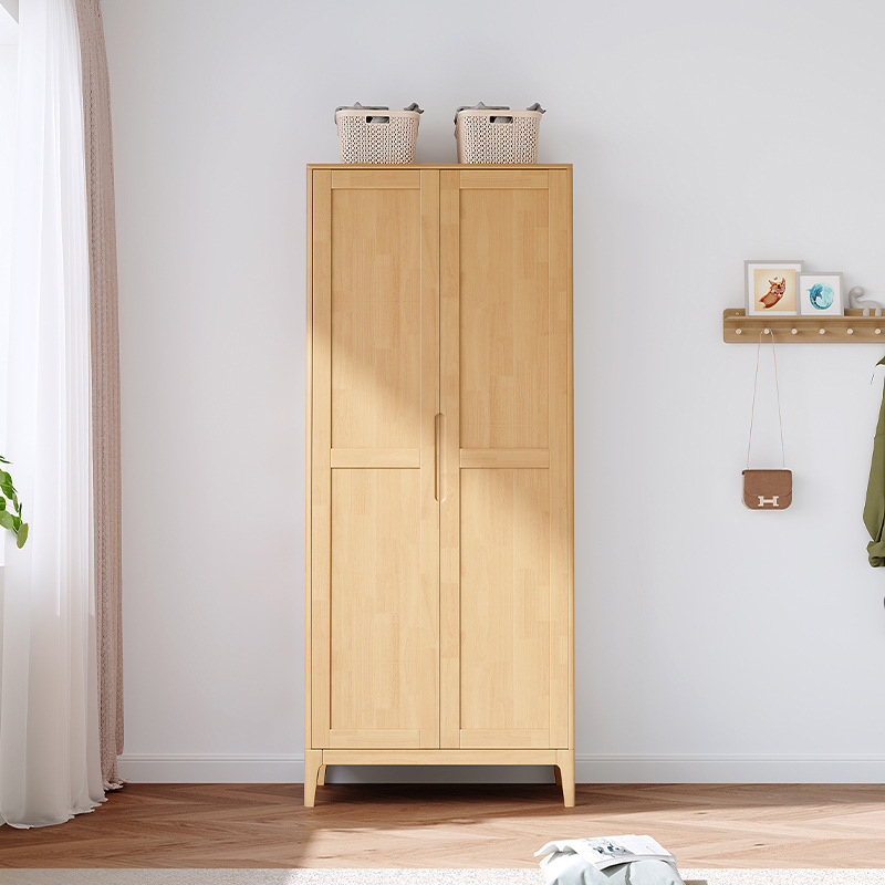Nordic solid wood wardrobe modern simple two door three or four door large wardrobe Japanese style double door storage cabinet home bedroom
