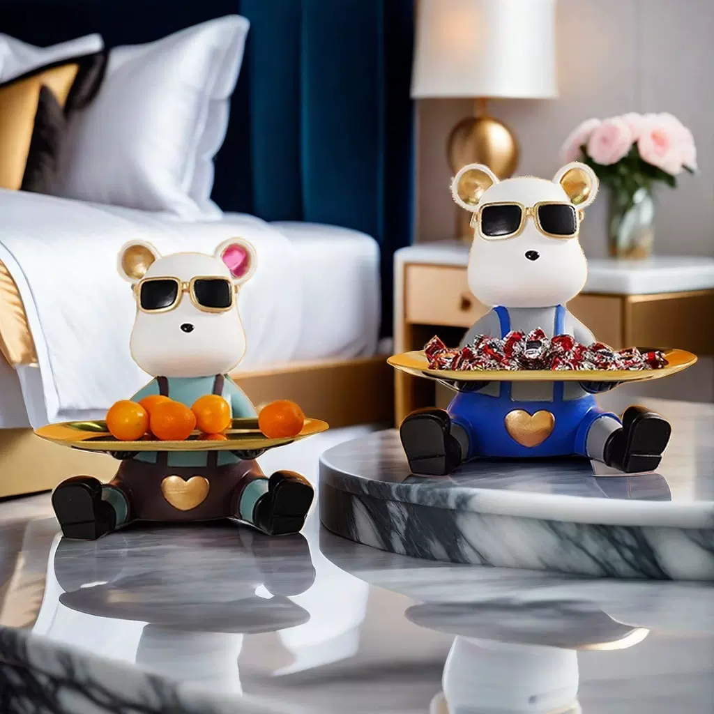 网红创意卡通暴力熊托盘玄关收纳摆件客厅电视柜鞋柜乔迁礼品