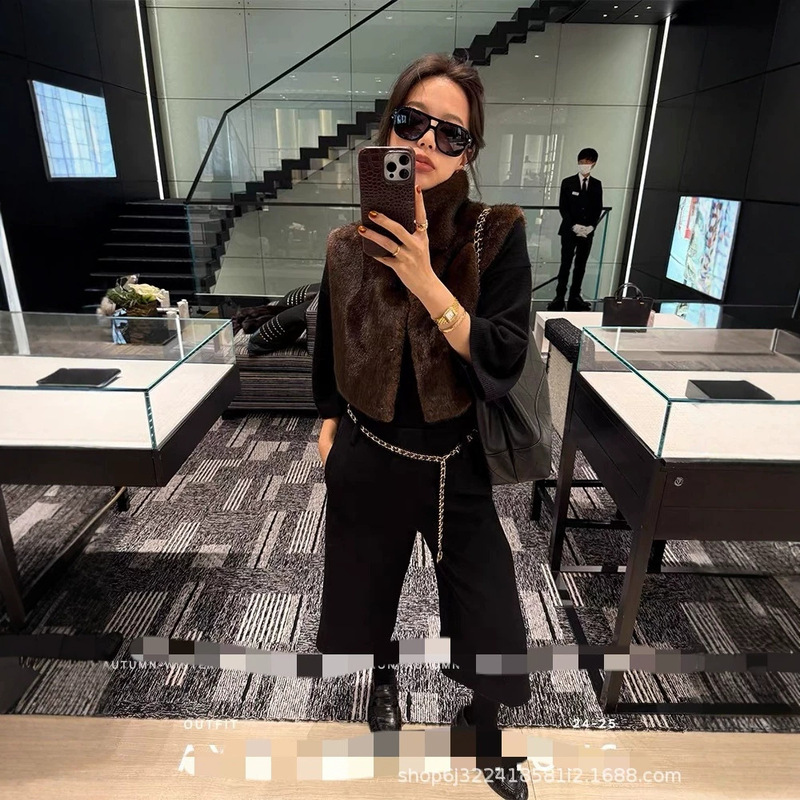 Fashionable Imitation Mink Fur Half-High Collar Cape Sleeveless Fur Vest Short Fur Cardigan 2026 Autumn/Winter Fashionable Imitation Mink Fur Half-High Collar Cape Sleeveless Fur Vest Short Fur Cardigan 2026 Autumn/Winter