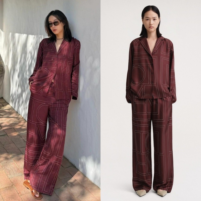 Shirt, spring set, trousers, with embroidery, simple and elegant design, oversize, elastic waist