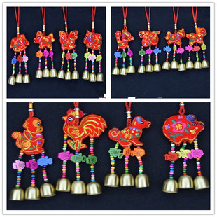 New Year 12 Zodiac Chinese Knot Wind Bell Year of the Ox 12 Zodiac Sequins Embroidered Wind Bell National Wind Bell Hanging Ornaments