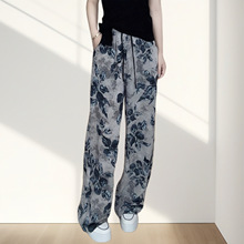 爆款印花阔腿裤女2025夏季薄款新款高腰显瘦垂感显瘦休闲裤-批发