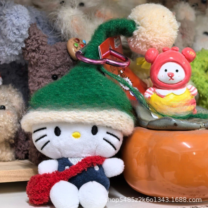 黑色草帽kitty帽宝宝挂件爱心扣公仔玩偶可爱赫本风挂饰钥匙扣|undefined