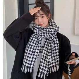 千鸟格围巾女韩版时尚百搭秋冬季保暖围脖加厚防风防寒护颈披肩