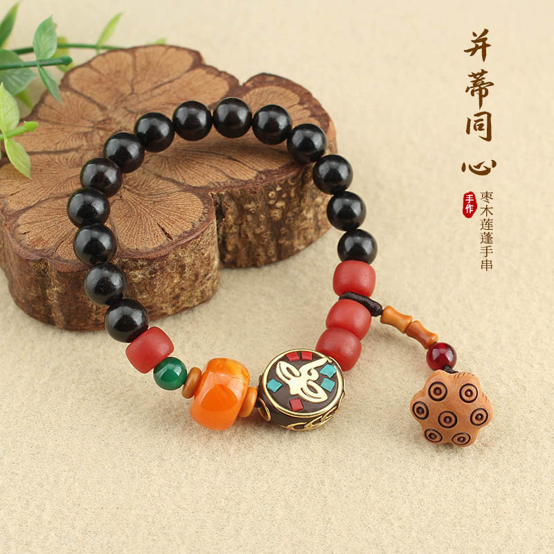Ethnic Ebony Beads Bracelet Wooden Mori Bracelet Men's and Women's Safe Good Luck Retro Artistic Jewelry