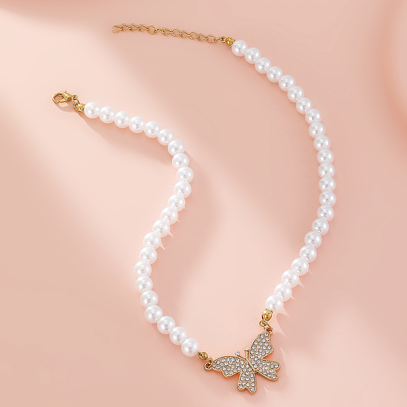 Pearl Butterfly Necklace With Diamond Studs - Minimalist Chic_voghion.com