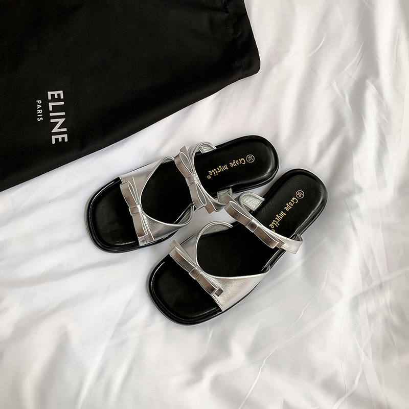 Vacaciones de Grape Mom Fury ~ Pajarita reductora de edad punta abierta playa estilo casual zapatillas de suela gruesa ropa exterior de verano para mujeres