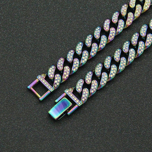 Elegant Hip-Hop Street Dance Cool Diamond Cuban Link Bracelet for Men, Bold and Colorful, 13mm Wide