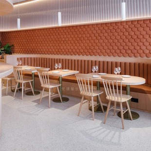 Modern Coffee Shop Solid Wood Leisure Sofa Table and Chair Combination Theme Restaurant Dessert Milk Tea Shop Wall Card Seat Commercial