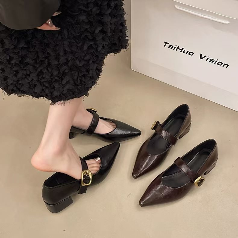 New Soft Leather French-style Soft-soled Elegant Low-heel 2025 Mary Jane Women's Shoes With Pointed Toe And Chunky Heel,_vogvips.com