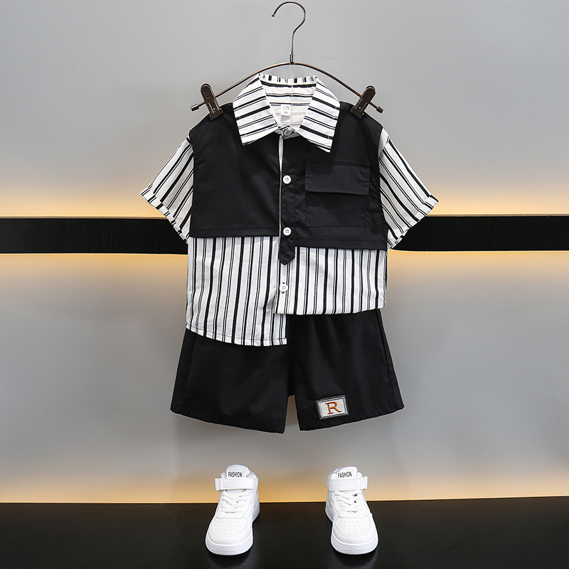 7307 ropa para niños traje de verano para niños 2025 nuevos niños coreanos de manga corta ropa de trabajo para niños de dos piezas de moda
