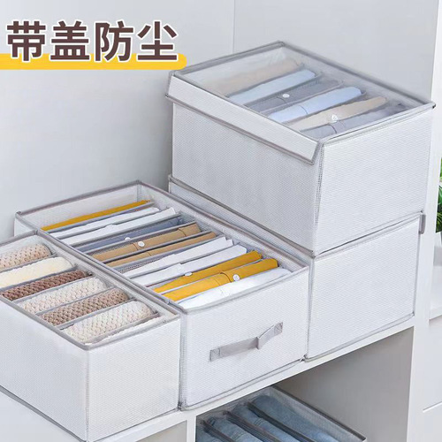 PVC Mesh Bag Pants Organizer with Lid, Separated Clothes Storage Box, Household Drawer Style Wardrobe Organizer