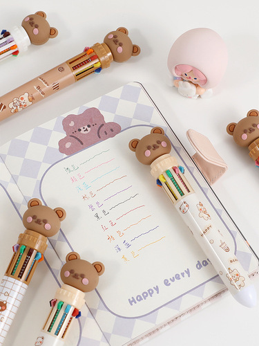 Ten-color ballpoint pen cartoon cute multi-color ballpoint pen blue black red student mark number special for taking notes wholesale