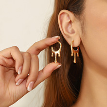 跨境新款时尚个性简约水滴耳环女法式轻奢设计感闪钻金色百搭耳饰