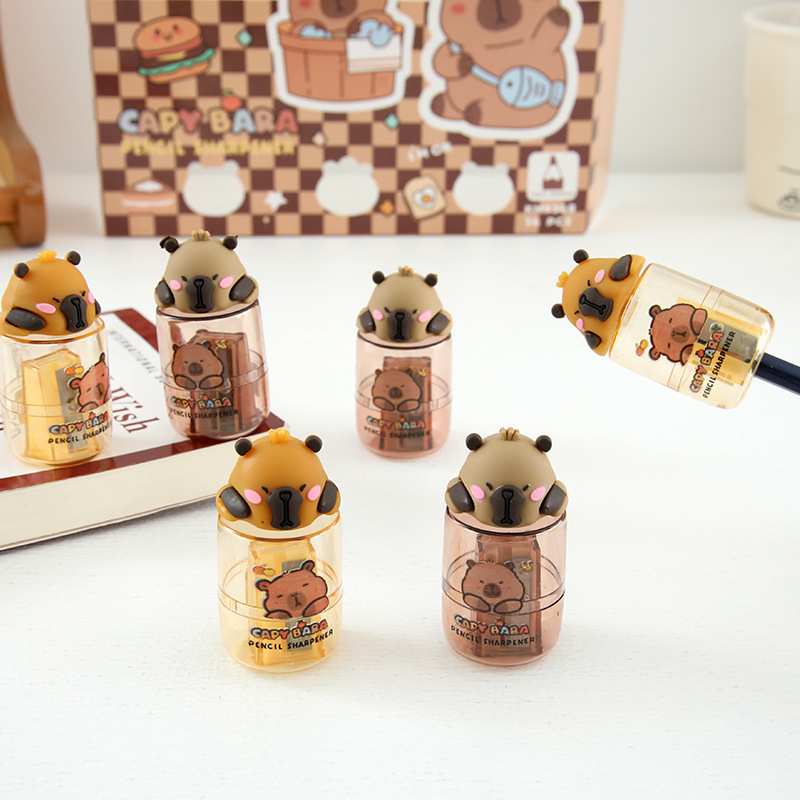 Nuevo producto Capi capibara sacapuntas dibujos animados lindo muñeco sacapuntas de silicona sacapuntas portátiles para estudiantes de escuela primaria