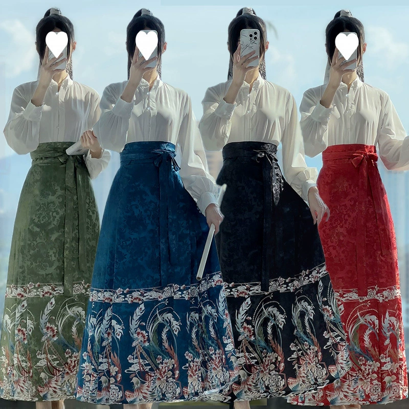 Caozhou Yunyue Hanfu женский воротник в китайском стиле повседневная печать юбка с конским лицом подлинная Amazon [производитель]