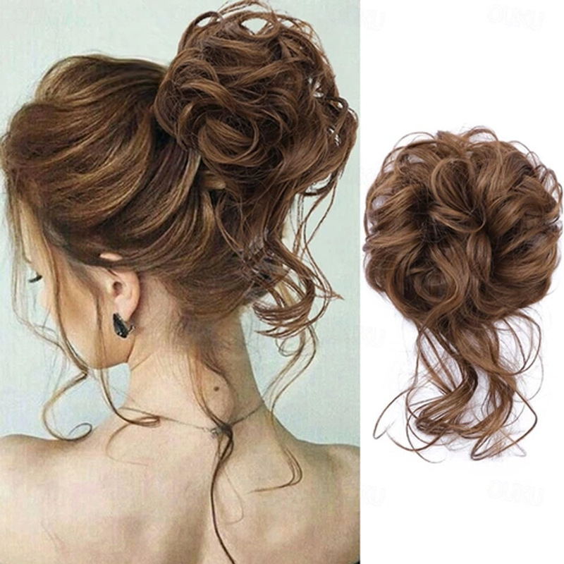 European and American Bun Wig Hair Accessories for Women, Long Curly Hair Bun with a High-End Feel, Flower Bun Hairpiece with Claw Clip