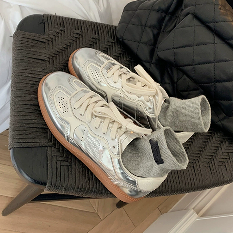 Овчинная версия ~ 2024 новая серебряная кожаная немецкая обувь женская легкая дышащая спортивная обувь женская обувь для бега