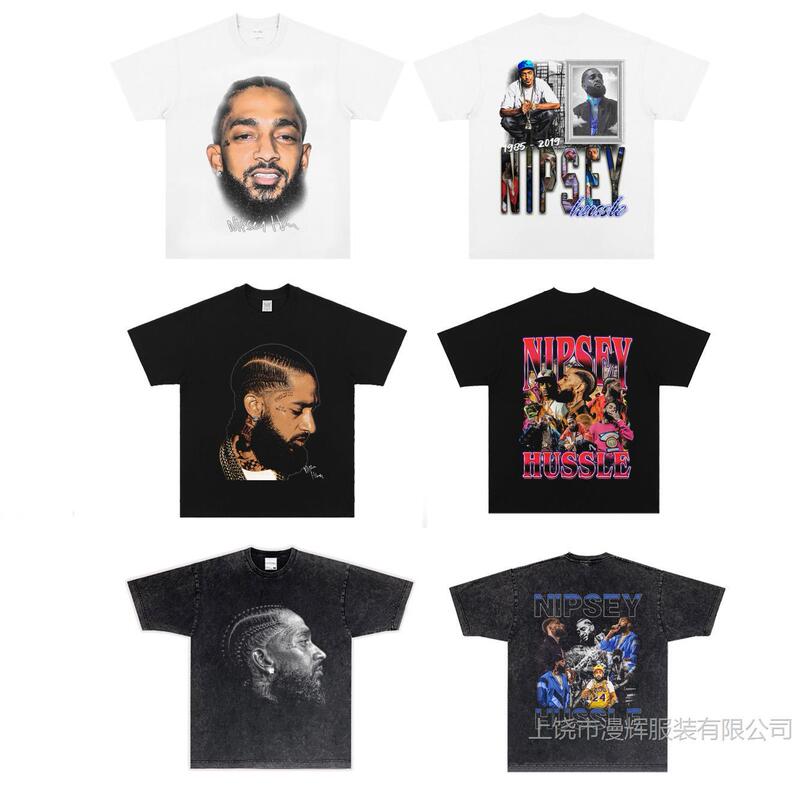 Tribute to Nipsey Hussle Vintage Tee American Style Loose Fit Distressed T-Shirt Short Sleeve Trendy Brand