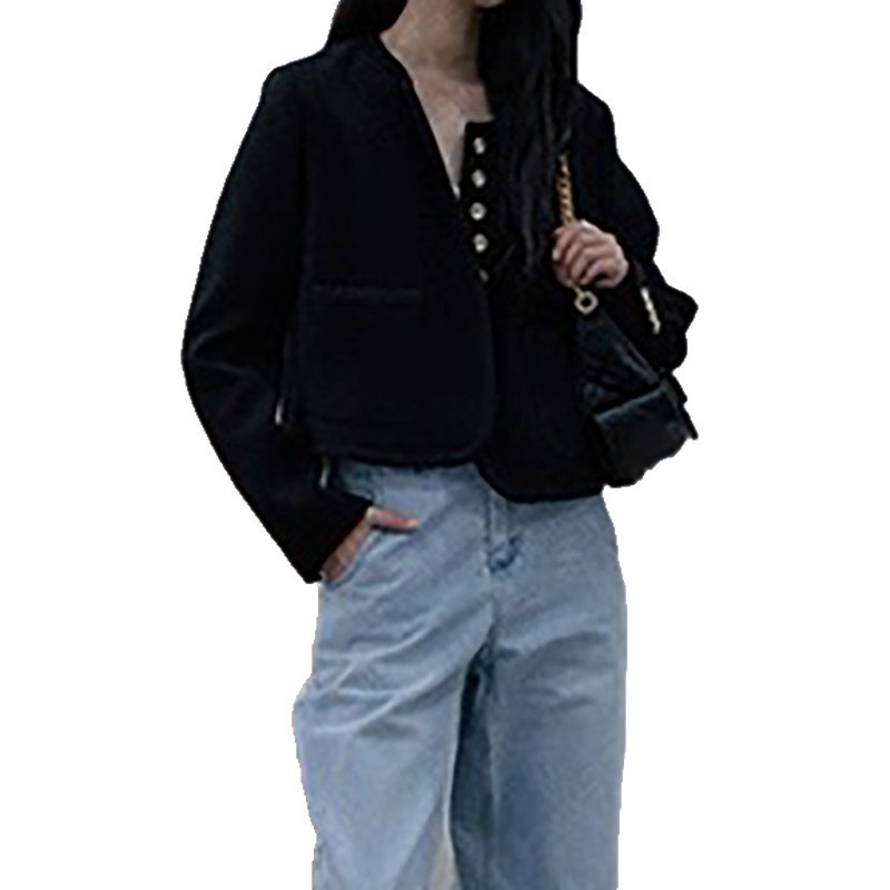 现货厂家批发 2025新款 黑金小香外套女FA式短款高JI感圆领上衣|undefined
